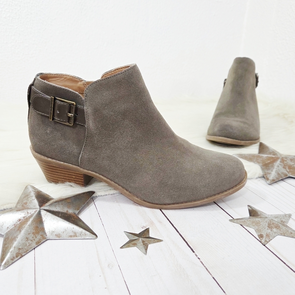 Vionic Millie Suede Ankle Boots Taupe Gray Leather Women's Size 7.5